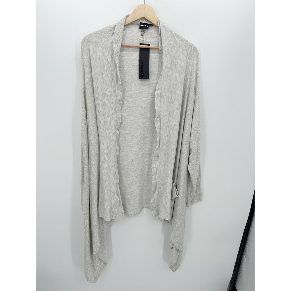 Mono B Womens Gray Open Front Asymmetrical Cardigan Sweater Pockets 3XL KT230-P